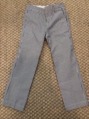 Lands' End Navy and White Striped Collar Shirt